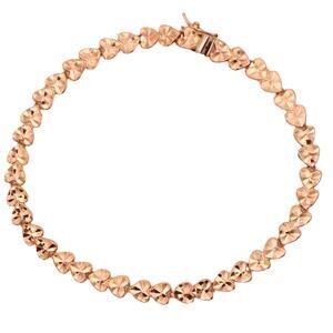 14kt Rose Gold Diamond Cut Heart Charm Link Bracelet 7"